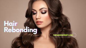 Professional stylist applying hair rebonding treatment to create smooth, straight hair.