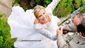 Beautiful wedding couple posing in front of a Scottish castle